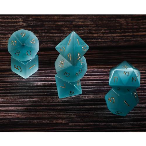 Dice for games, Cats Eye, Geometrical Pattern, 7 pieces, blue, Sold By Set