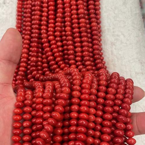 Perles en corail naturel, abaque, DIY, rouge, 5x8mm, Vendu par Environ 38-40 cm brin