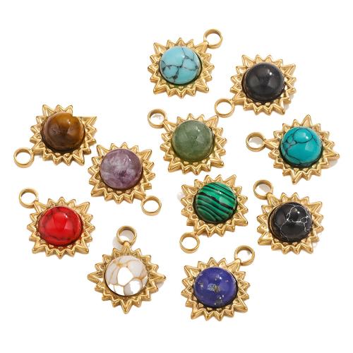 Stainless Steel Pendants, 304 Stainless Steel, with Gemstone, Sun, Vacuum Ion Plating, DIY, more colors for choice, 15x18.50mm, Hole:Approx 3mm, 10PCs/Bag, Sold By Bag