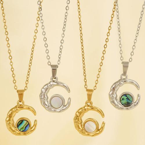 Stainless Steel Jewelry Necklace, 304 Stainless Steel, with White Shell & Abalone Shell, Moon, Vacuum Ion Plating, fashion jewelry & different styles for choice & for woman, more colors for choice, Sold By PC