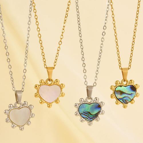 Stainless Steel Jewelry Necklace, 304 Stainless Steel, with White Shell & Abalone Shell, Heart, Vacuum Ion Plating, fashion jewelry & different styles for choice & for woman, more colors for choice, Sold By PC