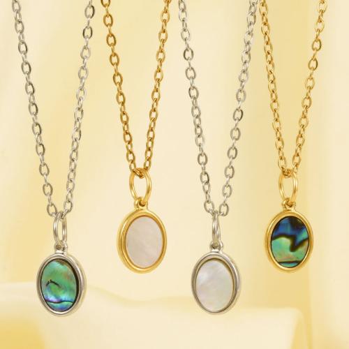 Stainless Steel Jewelry Necklace, 304 Stainless Steel, with White Shell & Abalone Shell, Oval, Vacuum Ion Plating, fashion jewelry & different styles for choice & for woman, more colors for choice, Sold By PC