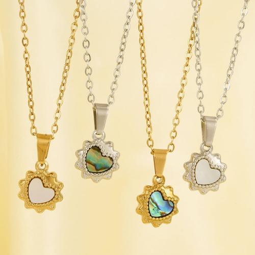 Stainless Steel Jewelry Necklace, 304 Stainless Steel, with White Shell & Abalone Shell, Heart, Vacuum Ion Plating, fashion jewelry & different styles for choice & for woman, more colors for choice, Sold By PC