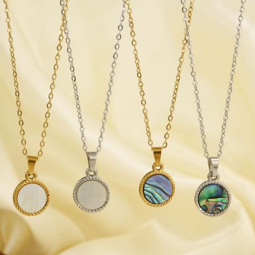 Stainless Steel Jewelry Necklace, 304 Stainless Steel, with White Shell & Abalone Shell, Vacuum Ion Plating, fashion jewelry & different styles for choice & for woman, more colors for choice, Sold By PC