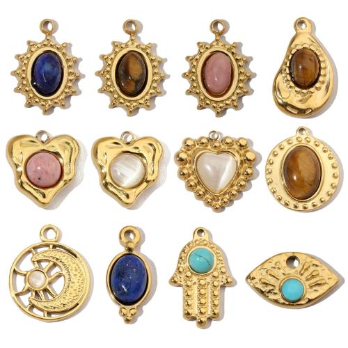 Stainless Steel Pendants, 304 Stainless Steel, with Gemstone, Vacuum Ion Plating, Different Shape for Choice & DIY, more colors for choice, 3PCs/Bag, Sold By Bag