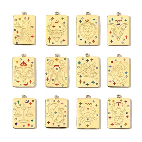 Stainless Steel Constellation Pendant, 304 Stainless Steel, 12 Signs of the Zodiac, Vacuum Ion Plating, DIY & enamel & with rhinestone, more colors for choice, 18x28mm, 3PCs/Bag, Sold By Bag