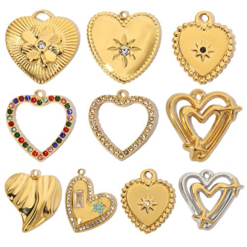 Stainless Steel Heart Pendants, 304 Stainless Steel, Vacuum Ion Plating, DIY & different size for choice & with rhinestone, more colors for choice, 3PCs/Bag, Sold By Bag