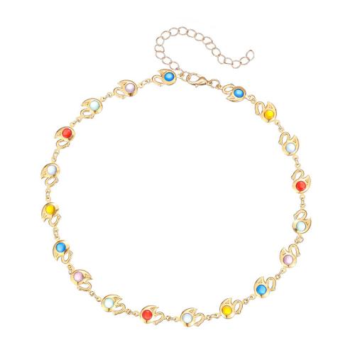 Collar de Aleación de Zinc, con metal, con 8cm extender cadena, chapado en color dorado, Joyería & para mujer & esmalte, más colores para la opción, libre de níquel, plomo & cadmio, longitud:aproximado 35 cm, Vendido por UD