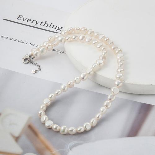 Collier de perles d'eau douce naturelles, perle d'eau douce cultivée, avec 5CM chaînes de rallonge, pour femme, blanc, Longueur:40 cm, Vendu par PC