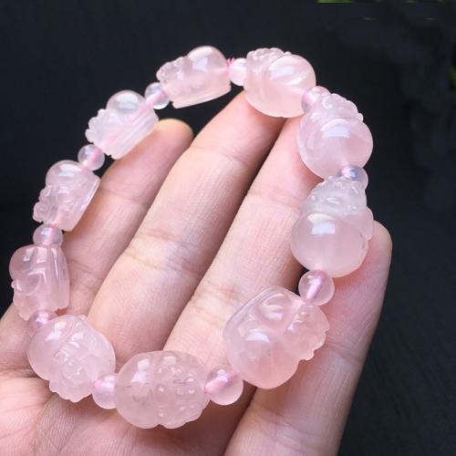 Bracelets quartz, quartz rose, bête sauvage Fabuleuse, pour femme, rose, 12mm, Longueur:16 cm, Vendu par PC