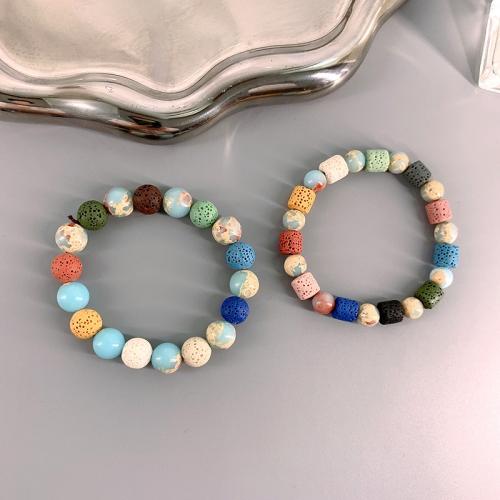 Pulseras de piedras preciosas, lava, con Shoushan Stone, elástico & unisexo & diverso tamaño para la opción, más colores para la opción, longitud:14 cm, Vendido por UD