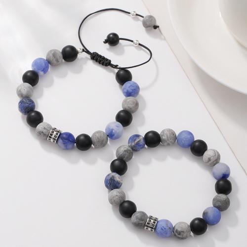 Gemstone Bracelets, Titanium Steel, with Knot Cord & Map Stone & Sodalite, Adjustable & different materials for choice & Unisex, more colors for choice, Sold By PC