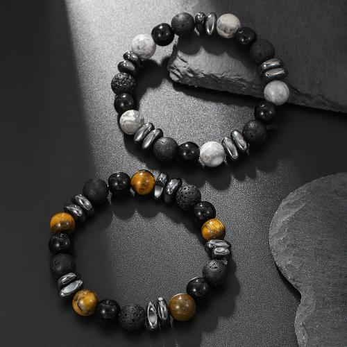 Gemstone Bracelets, Lava, with Natural Stone, different materials for choice & Unisex, more colors for choice, Sold By PC