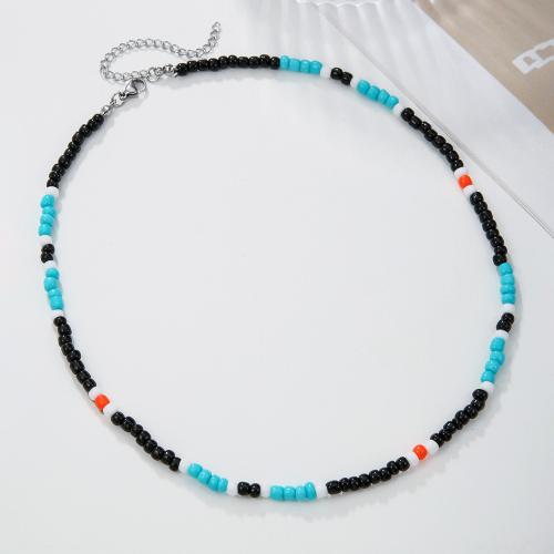 Glass Seed Beads Necklace, 304 Stainless Steel, with Seedbead & turquoise, Unisex, more colors for choice, Sold By PC