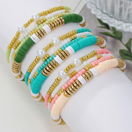 Bracelets de la BCC, argile de polymère, avec Seedbead & plastique revêtu de cuivre, 4 pièces & pour femme, plus de couleurs à choisir, Vendu par PC