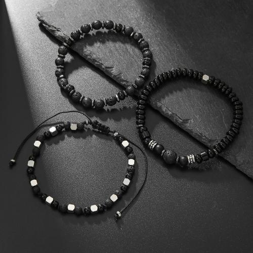 Bracelets de pierres précieuses, argile de polymère, avec Cordon de noeud & Hématite, trois pièces & unisexe, noire, Vendu par PC