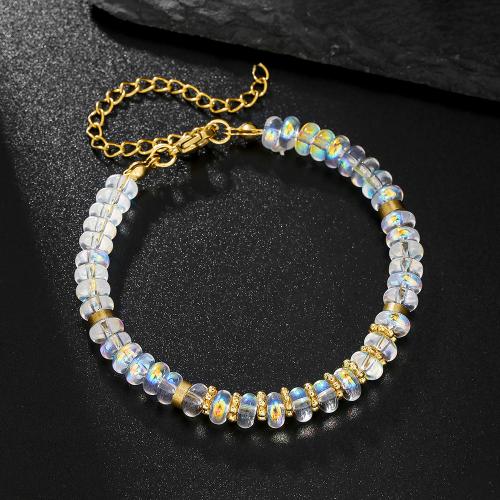 Pulsera de perlas de vidrio, con acero inoxidable 304, chapado en color dorado, para mujer, Vendido por UD