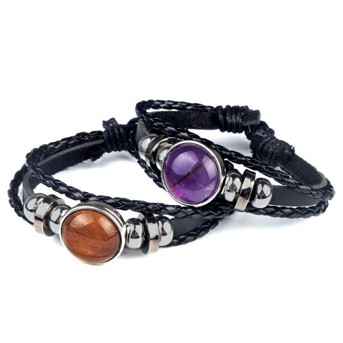 PU Leather Cord Bracelets, with Natural Stone, fashion jewelry & different materials for choice, more colors for choice, Sold By PC