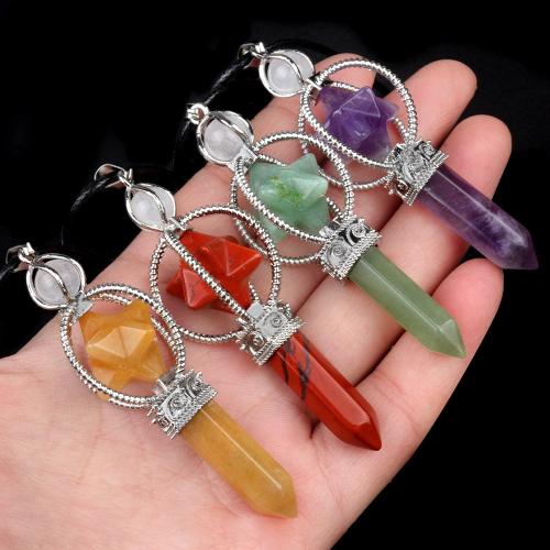 Natural Gemstone Necklace, Natural Stone, with Korean Waxed Cord & Iron, fashion jewelry & different materials for choice, more colors for choice, Sold By PC