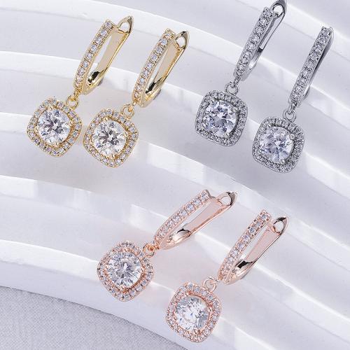 Cubic Zirconia Micro Pave Brass Earring, Square, plated, fashion jewelry & micro pave cubic zirconia & for woman, more colors for choice, 28x9mm, Sold By Pair