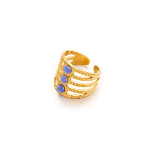 Anillo de dedo de acero inoxidable, acero inoxidable 304, con Piedra natural, chapado, Joyería & para mujer & hueco, dorado, Vendido por UD