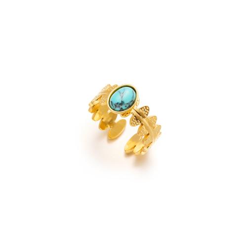 Stainless Steel Finger Ring, 304 Stainless Steel, with turquoise, 18K gold plated, fashion jewelry & for woman, Sold By PC