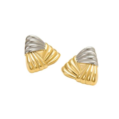 Stainless Steel Stud Earrings, 304 Stainless Steel, Triangle, plated, fashion jewelry & for woman & two tone, Sold By Pair