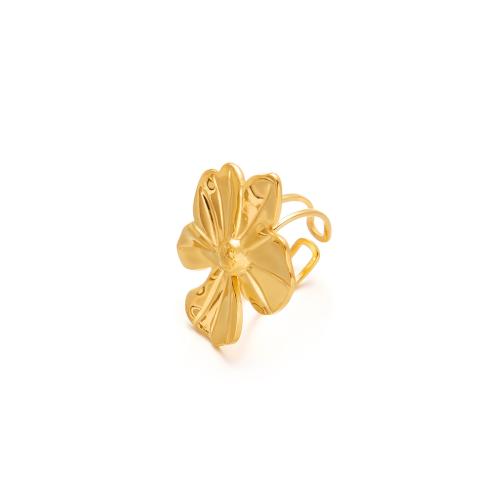 Stainless Steel Finger Ring, 304 Stainless Steel, Flower, plated, fashion jewelry & for woman & hollow, golden, Diameter :19.3mm., Sold By PC