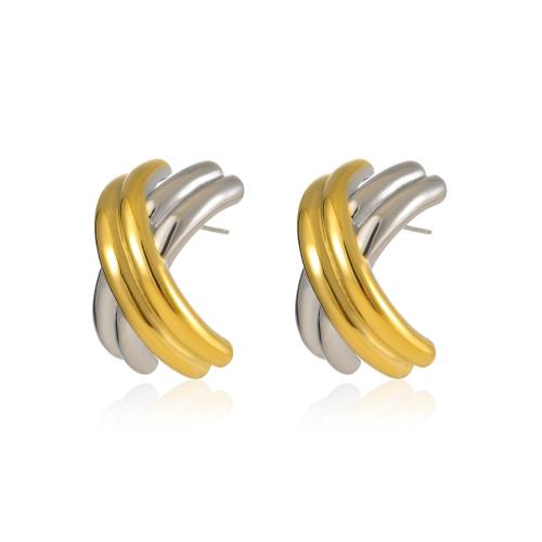 Stainless Steel Stud Earrings, 304 Stainless Steel, Letter X, plated, fashion jewelry & for woman & two tone, Sold By Pair