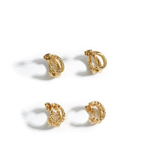 Stainless Steel Stud Earrings, 304 Stainless Steel, 18K gold plated, fashion jewelry & for woman & hollow, Sold By Pair