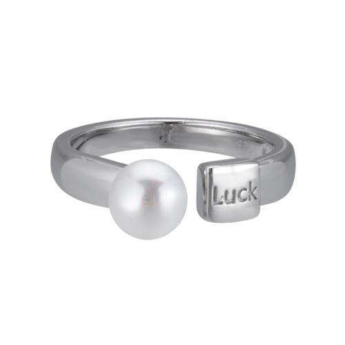 925 Sterling Silver Finger Rings, with Freshwater Pearl, for woman, platinum color, Sold By PC