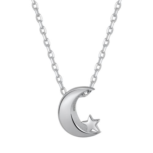 Collares de Plata Esterlina, plata de ley 925, Luna y estrella, para mujer, color de platina, longitud:aproximado 41-50 cm, Vendido por UD