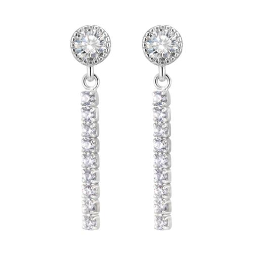 Pendientes de Micro Pavé de Zirconía Cúbica en Plata de Ley, plata de ley 925, micro arcilla de zirconia cúbica & para mujer, plateado, 25x5.10mm, Vendido por Par