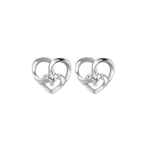 Cubic Zirconia Micro Pave Sterling Silver Earring, 925 Sterling Silver, Heart, micro pave cubic zirconia & for woman, more colors for choice, 6.70x7mm, Sold By Pair