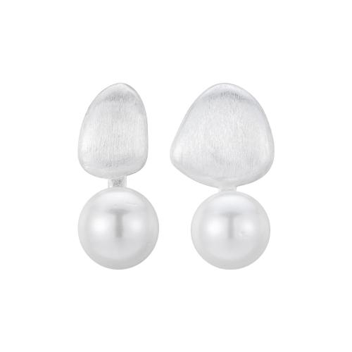 925 Sterling Silver Stud Earrings, with Plastic Pearl, for woman, silver color, 16.70mm, Sold By Pair