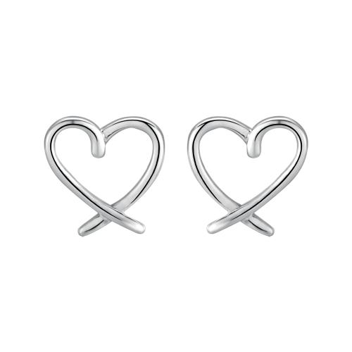 925 Sterling Silver Stud Earrings, Heart, for woman, platinum color, 10.20x10.30mm, Sold By Pair