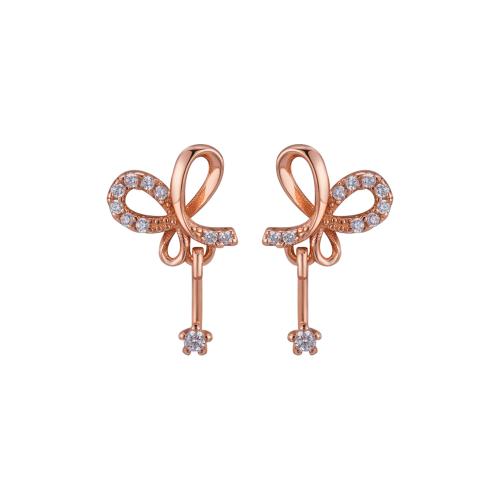 Pendientes de Micro Pavé de Zirconía Cúbica en Plata de Ley, plata de ley 925, Mariposa, micro arcilla de zirconia cúbica & para mujer, más colores para la opción, 15.20x8.60mm, Vendido por Par