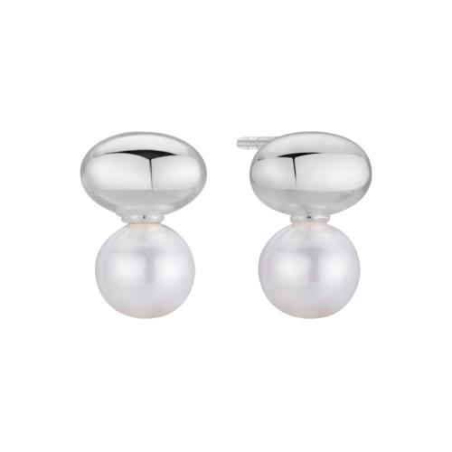 925 Sterling Silver Stud Earrings, with Freshwater Pearl, for woman, more colors for choice, 8.60x12.60mm, Sold By Pair