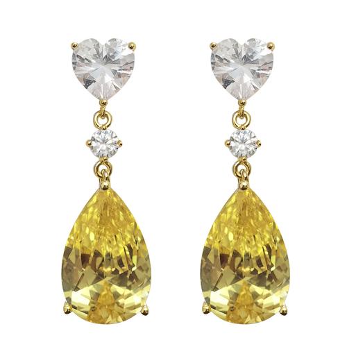 Boucles d'oreilles en laiton zircon cubique pavent, pavé de micro zircon & pour femme, Jaune, Vendu par paire