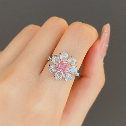 Cubic Zirconia Micro Pave Brass Ring, different size for choice & micro pave cubic zirconia & for woman, pink, Sold By PC