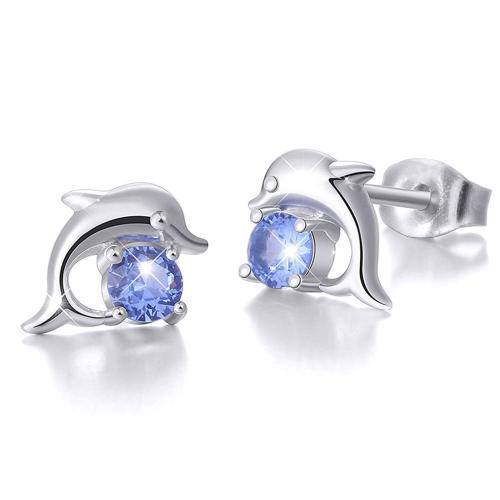 Cubic Zirconia Micro Pave Brass Earring, micro pave cubic zirconia & for woman, blue, Sold By Pair