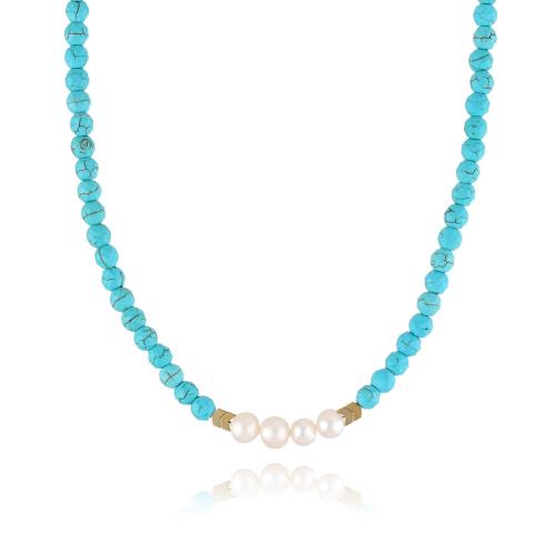 Fashion Turquoise Necklace, with Plastic Pearl, Bohemian style & for woman, green, Sold By PC