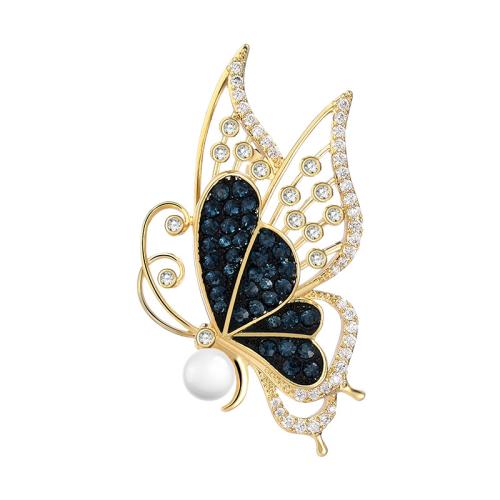 Shell Brooch, Brass, with Shell Pearl, micro pave cubic zirconia & for woman, more colors for choice, 43x20mm, Sold By PC