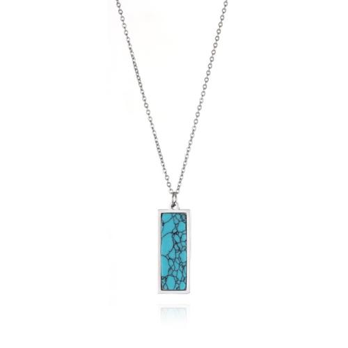 Titanium Steel Necklace, with turquoise, with 6cm extender chain, plated, fashion jewelry & for woman, more colors for choice, Length:Approx 39 cm, Sold By PC