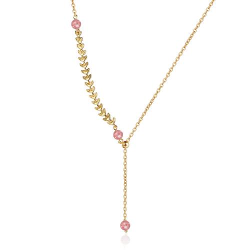 Brass Necklace, with Strawberry Quartz, fashion jewelry & for woman, more colors for choice, Length:Approx 45 cm, Sold By PC