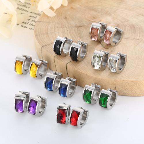 Stainless Steel Lever Back Earring, 304 Stainless Steel, with Glass, Vacuum Ion Plating, different styles for choice & for woman, more colors for choice, Sold By Pair