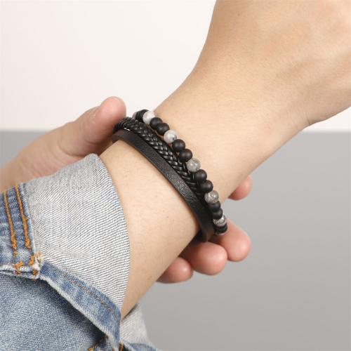 PU Leather Cord Bracelets, with Gemstone, Vacuum Ion Plating, for man, more colors for choice, Sold By PC