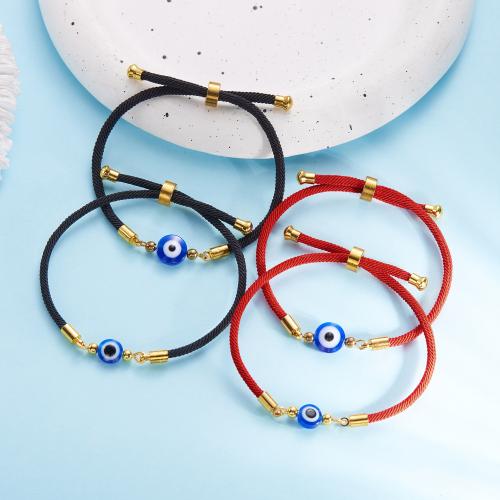 Evil Eye Jewelry Bracelet, Wax Cord, with Resin & Brass, Vacuum Ion Plating, evil eye pattern & for woman, more colors for choice, Sold By PC