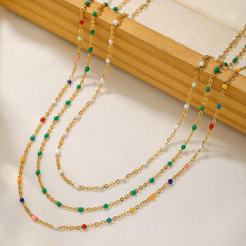 Stainless Steel Jewelry Necklace, 304 Stainless Steel, Vacuum Ion Plating, for woman & enamel, more colors for choice, Sold By PC