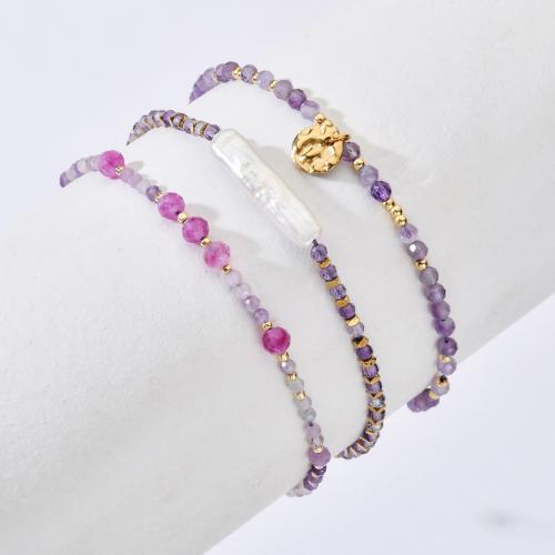 Gemstone Bracelets, Nylon Cord, Vacuum Ion Plating, for woman, more colors for choice, Sold By PC